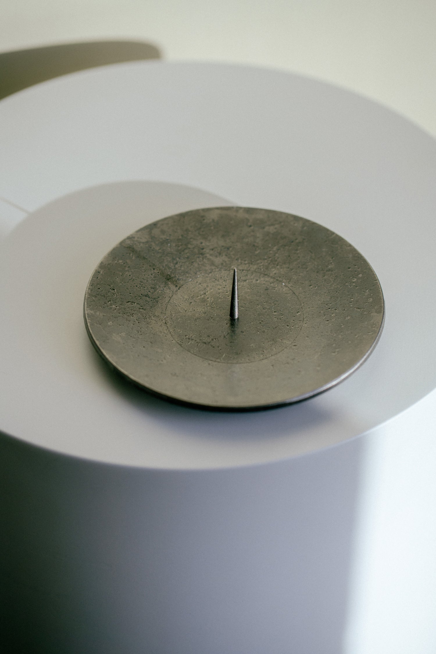 Handcrafted Round Iron Candle Holder in Grey-Silver-Black