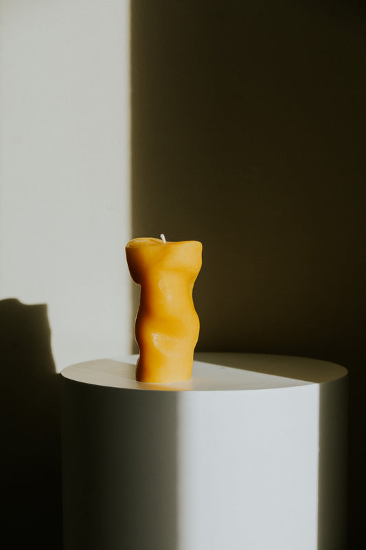 Big Handmade Wavy Sculptural Candles Made from Yellow Beeswax