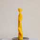 Handcrafted Iron Candle Holder with a Thorn in Silver-Grey-Black with a Wavy Sculptural Candle Made from Yellow Beeswax