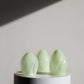 Three Small Wavy Glass Vases in Opaque Pistachio Made by a Glassblower