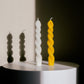 Two Slim Handmade Twisted Sculptural Candles Made from Yellow and White Beeswax